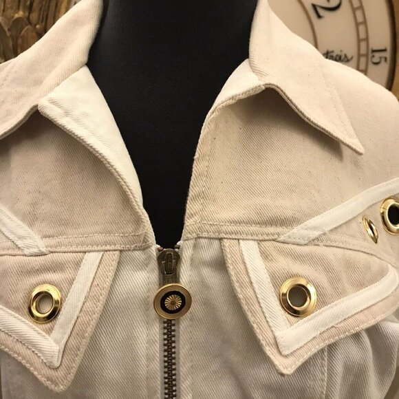 Cache Vintage Jkt White Denim Jeans Eyelets Cuffs Metallic accents S. 1980's.WTC - Picture 3 of 7